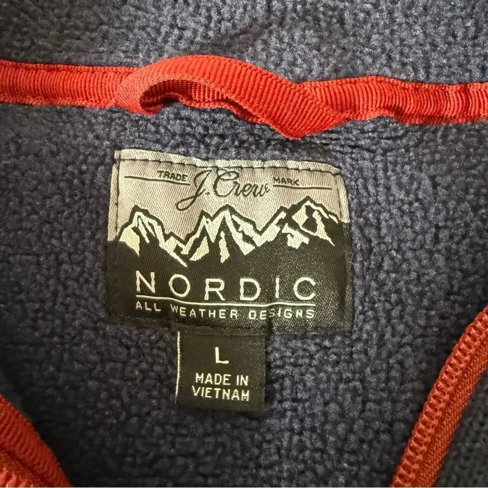 J Crew Nordic Polartec Sweater Men Sz L Red Navy 1/4 Zip Fleece Pullover Outdoor